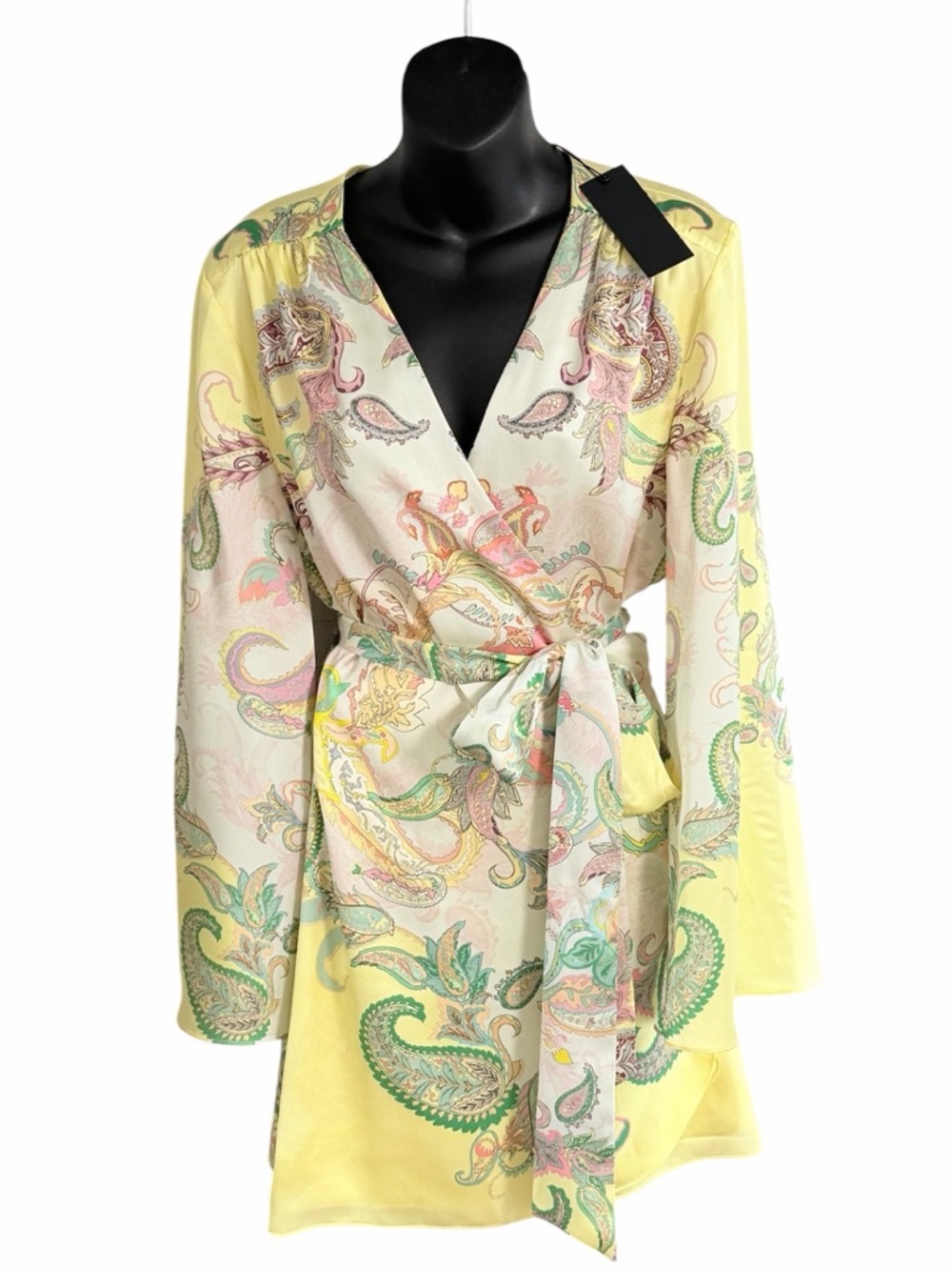 NWT Gianni Bini Jenni Paisley Printed Satin Mini Wrap Dress Large
